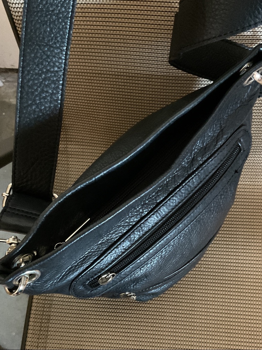 margot Black Pebbled Leather Crossbody with Front Zip Pocket - Picture 2 of 11